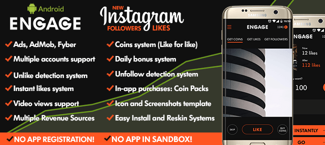 engage instagram likes and!    followers android - instagram likes app